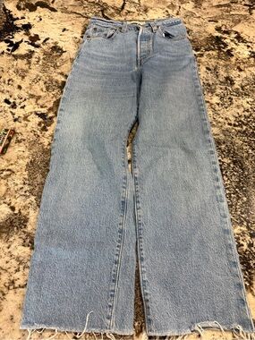 Levi's Light Blue Wide-Leg Jeans with Raw Hem